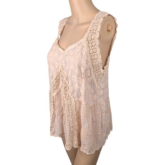 Johnny Was Harper Pastel Peach Pink Eyelet Embroidered Cupro Tank Top SZ S - Picture 6 of 9